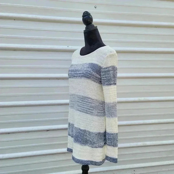 Calvin Klein Jeans Womens Striped Split-Back Sweater Contrast Ivory Gray M - Picture 6 of 12